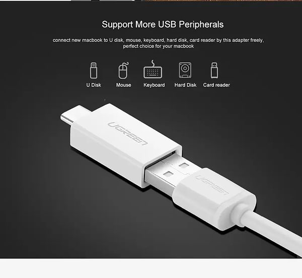 Фото - Переходник UGREEN US173 USB Type-C to USB 3.0 Female OTG Adapter White (30155)