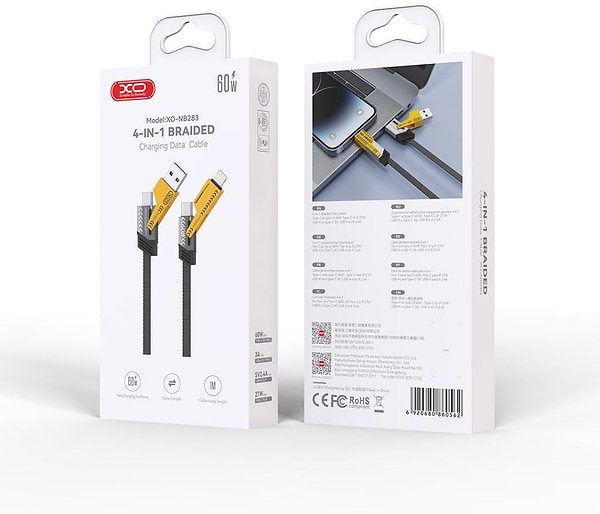 Фото - Кабель синхронізації даних XO Braided Flat Type-C/USB-A to TYPE-C/Lightning 4-in-1 60W 1m (NB283_4-in-1_Black)