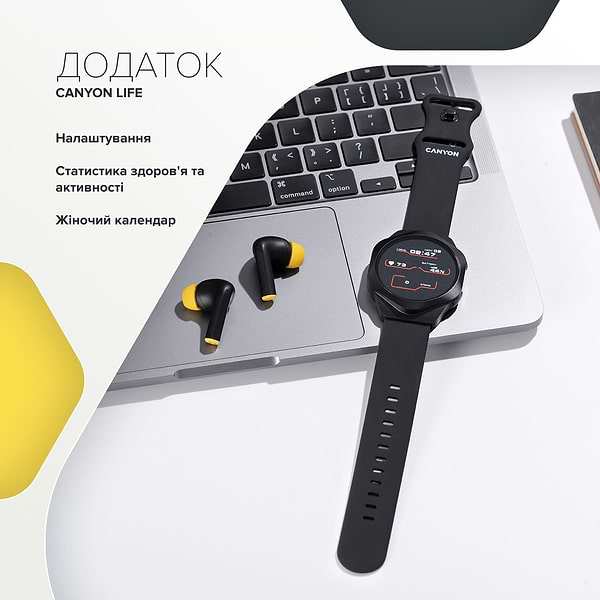 Фото - Смарт-годинник Canyon Hexagon SW-88 BT-CALL Black (CNS-SW88BB)