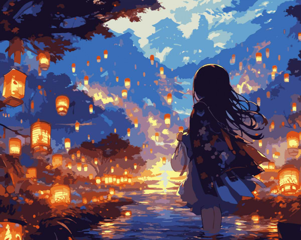 Картина по номерам Santi Девушка на празднике фонарей 40x50 см, LED подсветка (955109)