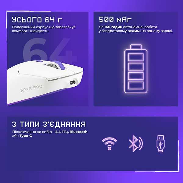 Фото - Миша бездротова ігрова Proove Gaming Rate Pro Black (WMRP00022001)