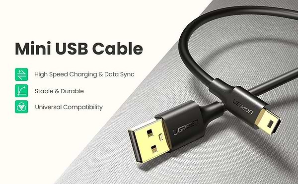 Фото - Адаптер UGREEN US132 USB-А 2.0 Male to Mini USB 5pin Male Cable 0.5m Black (10354)