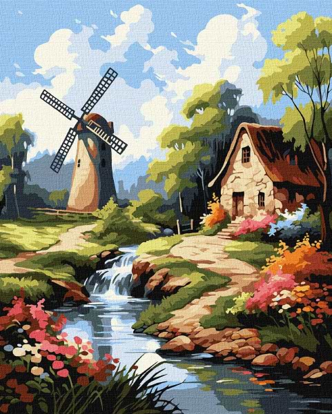 Картина по номерам Ideyka Домик возле мельницы 40х50 см (KHO6342)