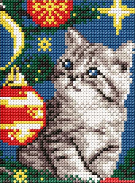 Алмазная живопись Ideyka без подрамника для детей ''Котенок под елкой'' 15х20 см (AMM1074)