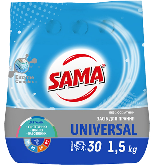 Фото - Стиральный порошок SAMA авт. Горная свежесть бесфосф. д/цвет. и белых тканей 1,5 кг Фото - Стиральный порошок SAMA авт. Горная свежесть бесфосф. д/цвет. и белых тканей 1,5 кг