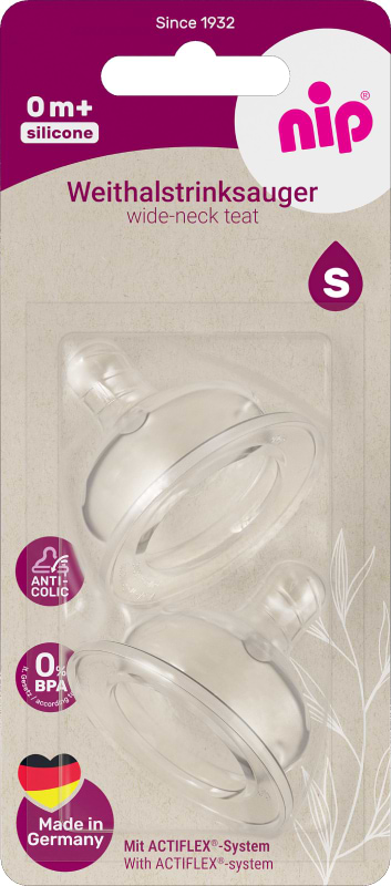 Малий потік соска дитяча силіконова NIP антиколікова від 0 м S повільний потік 2 шт. (33030)