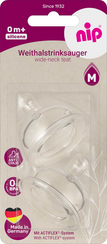 Середній потік соска дитяча силіконова NIP антиколікова від 0 M середній потік 2 шт. (33031)