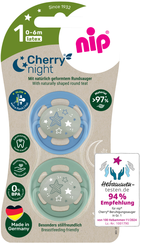 Круглая пустышка NIP Вишневая Ночь Зеленая Серия зеленый/голубой 0-6 мес 2 шт. (38869-51)