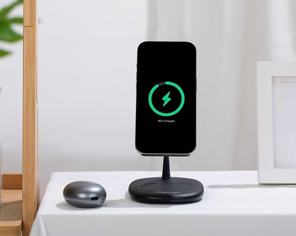 Фото - Бездротовий зарядний пристрій Canyon WCS-205 15W Qi2 2in1 без адаптера Black (CNS-WCS205BW/A)