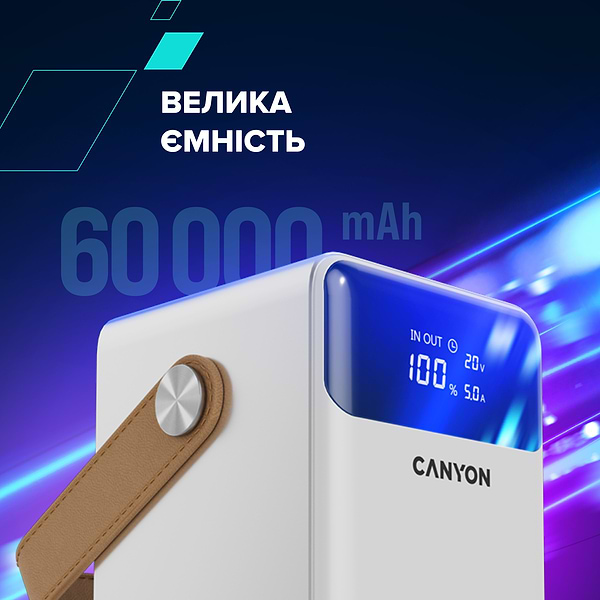 Фото - Батарея мобільна Canyon OnPower 610 metal 60000 mAh PD100W White (CNS-CPB610W)