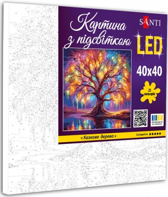Фото - Картина за номерами Santi Казкове дерево 40х40 см LED підсвітка (955071)