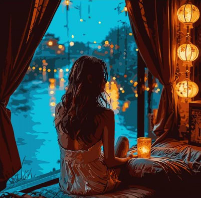 Картина по номерам Santi Мечтательная девушка 40х40 см LED подсветка (955102)