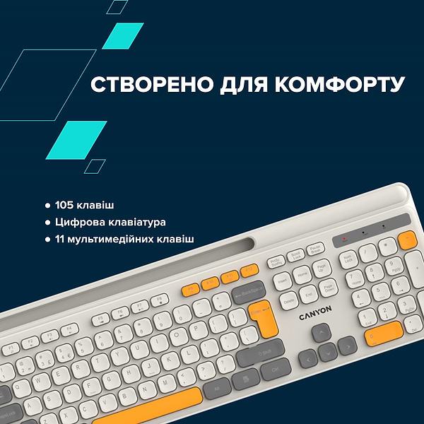 Фото - Клавіатура бездротова Canyon HKB-W03 Beige (CNS-HKBW03BG)