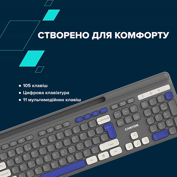 Фото - Клавиатура беспроводная Canyon HKB-W03 Grey (CNS-HKBW03DG)