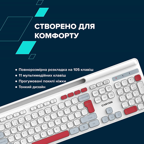 Фото - Клавіатура + миша бездротова Canyon HSET-W5 White (CNS-HSETW5WT)