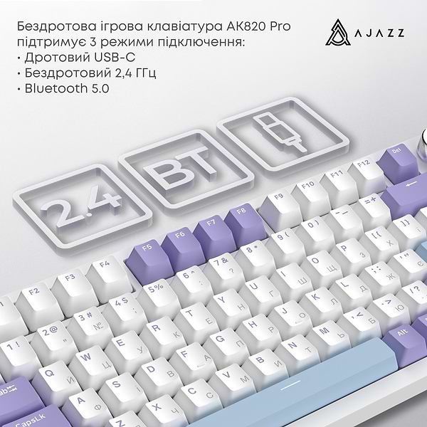 Фото - Клавиатура беспроводная игровая Ajazz AK820 Pro Flying Fish Switch (AK820PRO-FF-PWB)