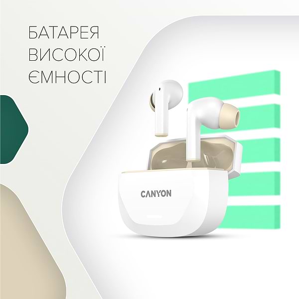 Фото - Наушники вкладыши беспроводные TWS Canyon Hexagon 7 TWS ANC+ENC Wireless Charge White Beige (CNS-TWS7WB)