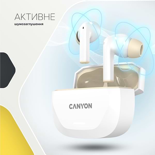 Фото - Наушники вкладыши беспроводные TWS Canyon Hexagon 7 TWS ANC+ENC Wireless Charge White Beige (CNS-TWS7WB)