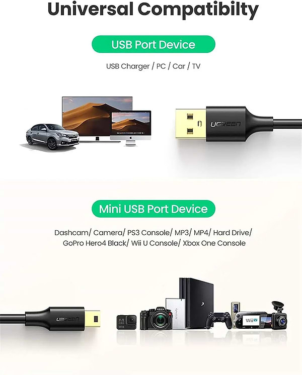 Фото - Адаптер UGREEN US132 USB-А 2.0 Male to Mini USB 5pin Male Cable 0.5m Black (10354)