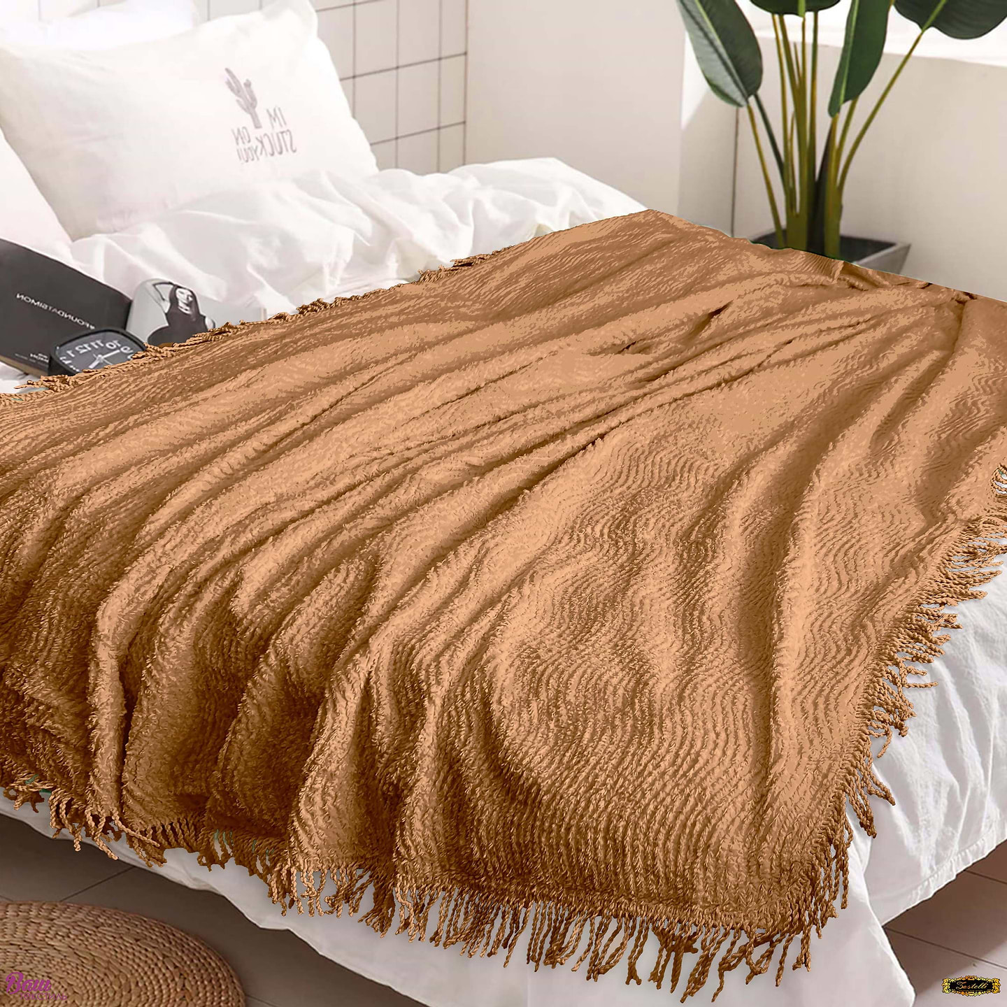 Покривало полуторне Zastelli антикіготь Шенілл бежевий 160х220 см (07823-000235)