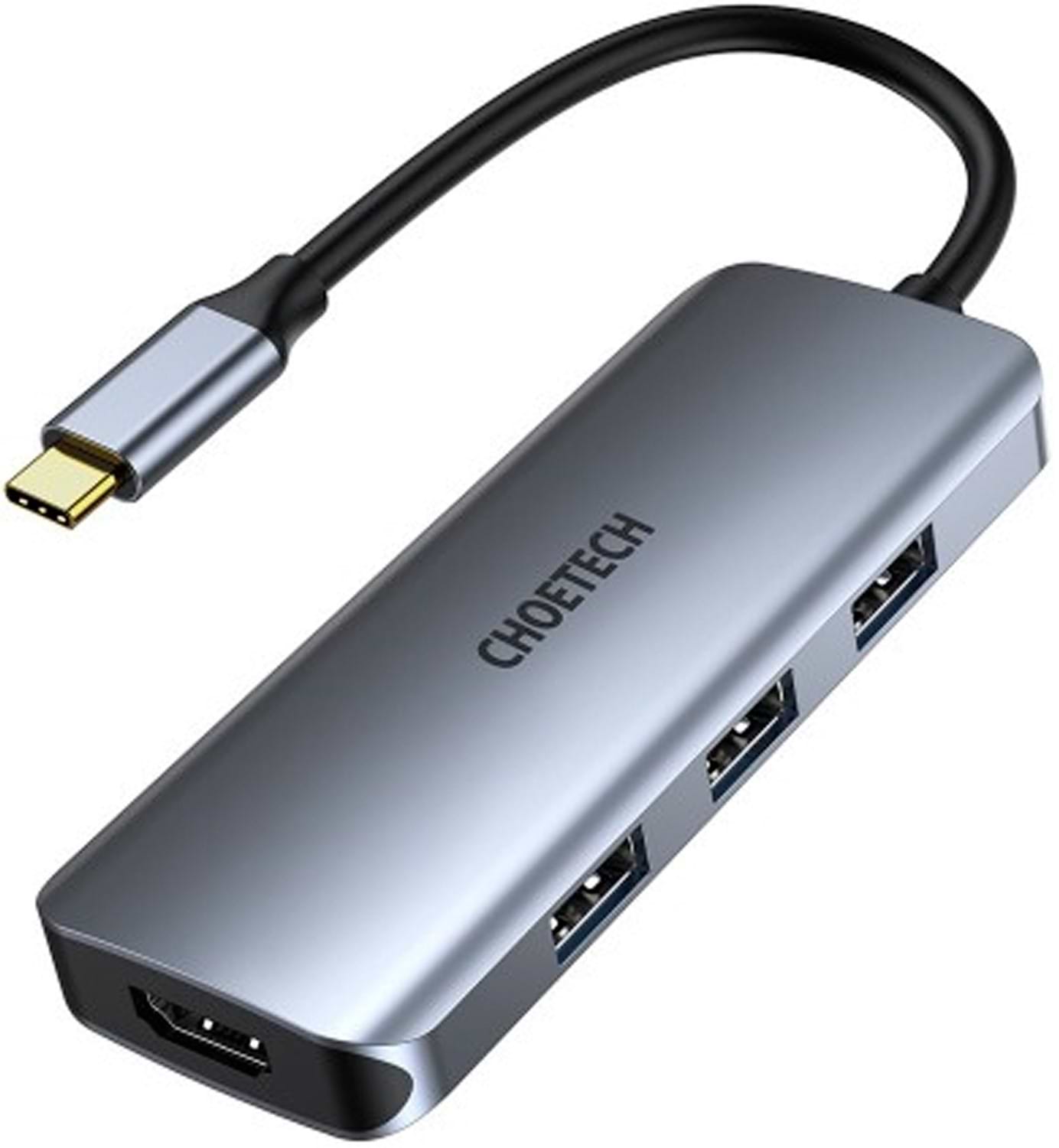 Хаб USB Choetech USB 3.1 - 3хUSB 3.0+USB-C PD100W+HDMI 4K 30HZ+SD/TF 7 in 1 (HUB-M19-GY)