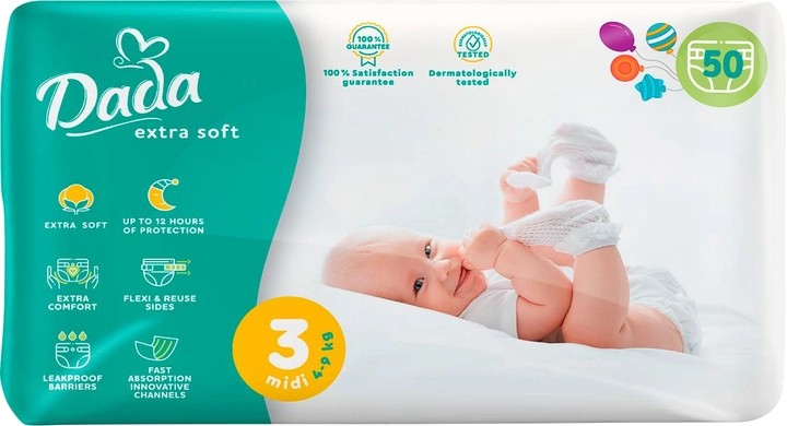 Купити Одноразові підгузки Dada Extra Soft Розмір 3 (4-9 кг.), 50 шт. (Р38366) - Фото 1 Одноразові підгузки Dada Extra Soft Розмір 3 (4-9 кг.), 50 шт. (Р38366) - Фото 1