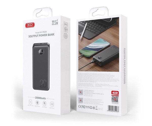 Фото - Батарея мобильная XO PR239 - 20000 mAh PD20W + QC22.5W Black (PR239_Black)