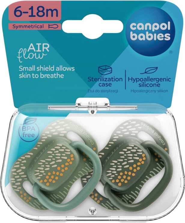 Симметричная пустышка Canpol babies MOUNTAINS 6-18 мес 2 шт. зеленая (34/931_gre)