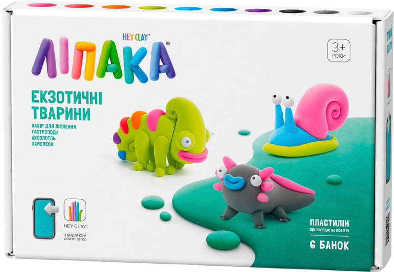 Масса для лепки Ліпака Экзотические животные: Хамелеон, Гастропода, Аксолотль (60049-UA01) - Фото 1