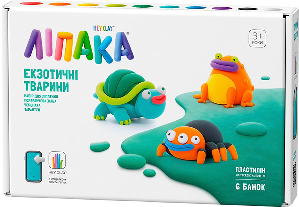 Фото - Маса для ліплення Ліпака Екзотичні тварини: Тарантул, Черепаха, Помаранчева жаба (60050-UA01)