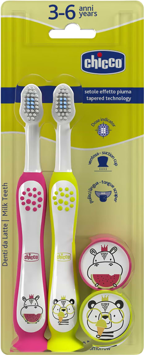 Фото - Зубна щітка мануальна дитяча Chicco 3-6 років 2 шт. (дівчинка) (12084.00)