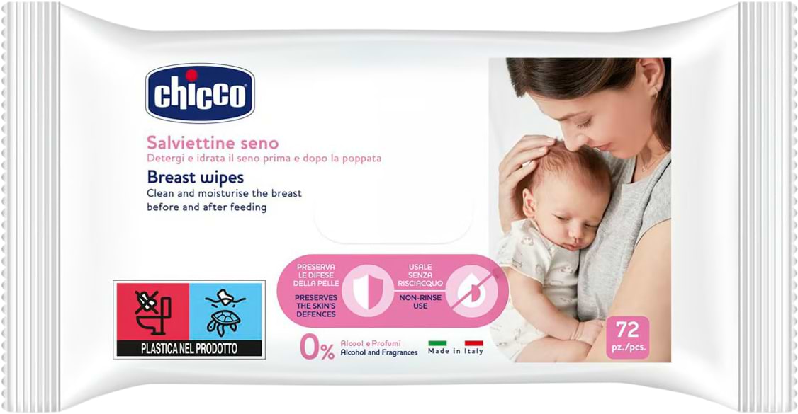 Серветки гігієнічні вологі Chicco очищаючі для грудей 72 шт. (09166.00)