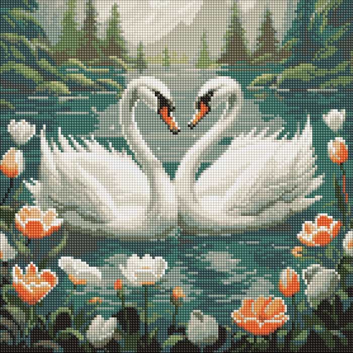 Алмазний живопис Ideyka Лебедина вірність 40х40 см (AMO7964) - Фото 1