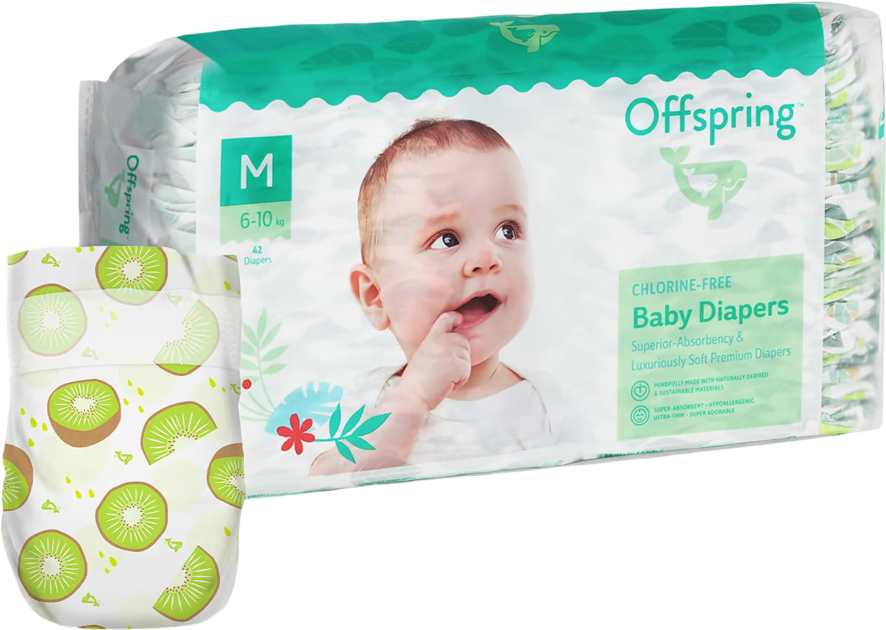 Одноразові підгузки Offspring розмір M 6-10 кг 42 шт. Ківі (DP-OI-FAT-M42P-HKW)