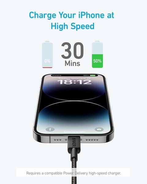 Фото - Кабель синхронізації даних Anker 322 USB-C to Lightning - 1.8m Nylon (A81B6G11)