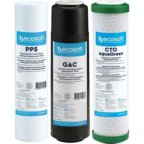 Фото - Картридж системы обратного осмоса Ecosoft 1-2-3 для Absolute (полипропилен+GAC+AquaGreen) (CHV3ECOAGR)