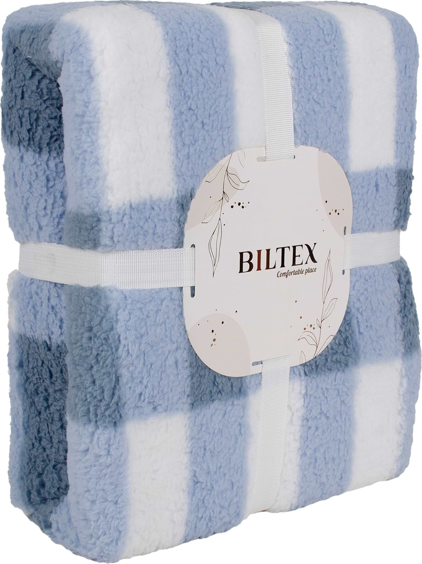 Плед двуспальный Biltex шерпа Chester blue 180х200 (2000998958374) - Фото 1
