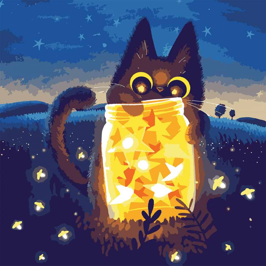 Картина по номерам Santi Котенок со звездами 40х40 см, LED подсветка (955427)