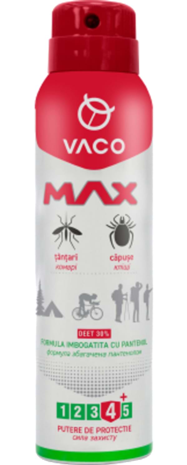 Фото - Спрей от насекомых VACO MAX от комаров, клещей и мошек DEET 30% с пант 100 мл (5901821952385)