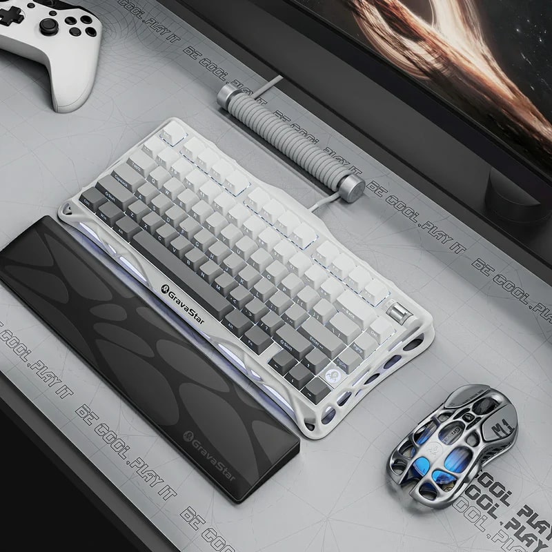 Фото - Клавиатура беспроводная игровая GravaStar Mercury K1 80keys Cheery Pink BT/WL/USB White (GSK1_GWHT)