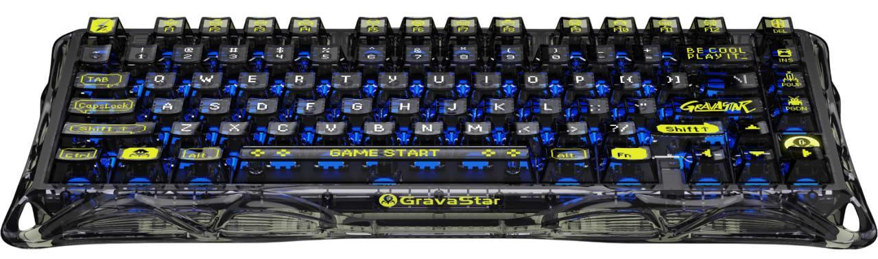 Клавиатура беспроводная игровая GravaStar Mercury K1 Lite 80keys BSUN Grey BT/WL/USB Black (GSK1LITE_XTAL_BLK)