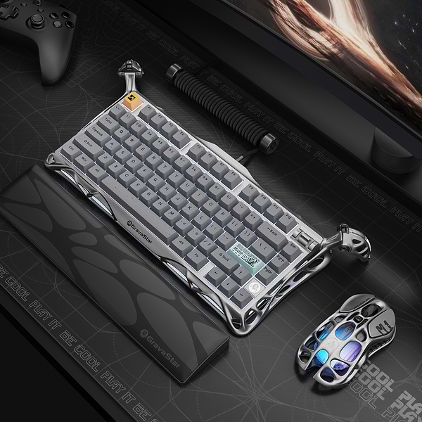 Фото - Клавіатура бездротова ігрова GravaStar Mercury K1 Pro 80keys Kailh Speedy Mint BT/WL/USB Gray (GSK1PRO_GRY)