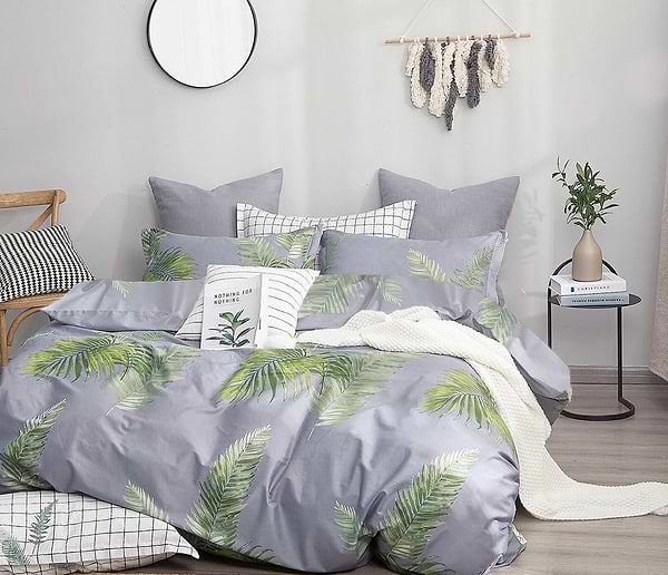 Фото - Комплект постільної білизни Zastelli Leaves on Blue бязь 175х210 Сірий (18221)