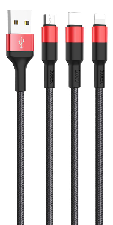 Кабель синхронізації даних HOCO X26 USB to Type-C 2A, 18W 1m Black+Red (6957531080251)