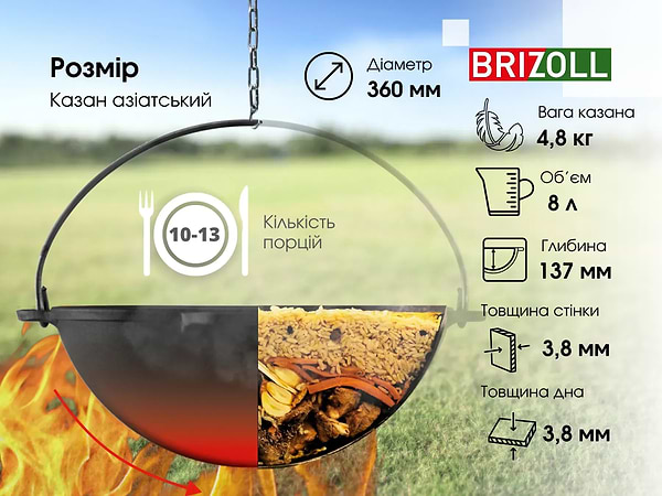Фото - Казан Brizoll KA08 Азiя 8 л, азiатський без кришки