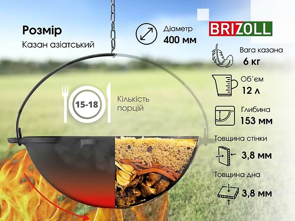 Фото - Котел Brizoll KA12 Азия 12 л, азиатский без крышки