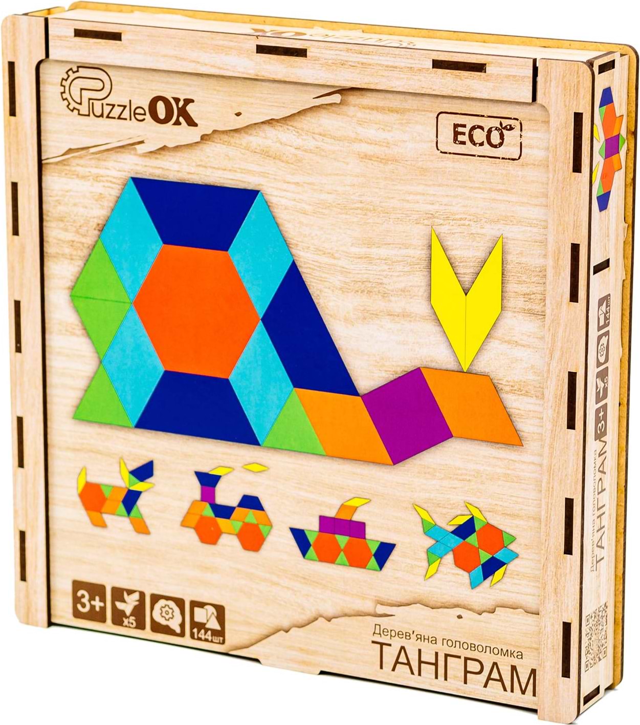 Головоломка PuzzleOk  набір "Танграм" 5 малюнків в дер. упаковці  (Puz-33654) - Фото 1