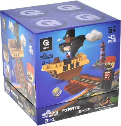 Пластиковий конструктор qbee "Block&Steps: Піратський корабель" + ходилка і меморі гра 3в1, 41дет.  (QB300-104)