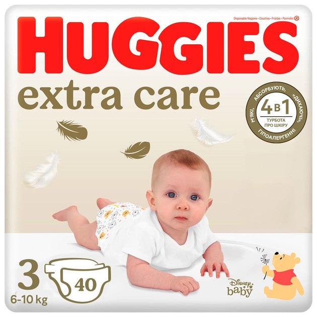 Одноразові підгузки Huggies Extra Care Size Розмір 3 (6-10 кг), 40 шт. (5029053574400) - Фото 1