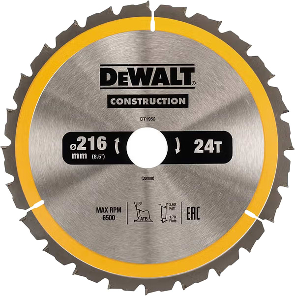 Фото - Круг отрезной по дереву DeWALT СONSTRUCTION 216х30 мм (DT1952)
